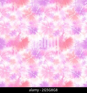 Stampa astratta in tessuto con motivo tie-dye senza cuciture. Texture moda fresca nei colori turchese, viola, blu su sfondo bianco. Design ad acquerello JPG Foto Stock