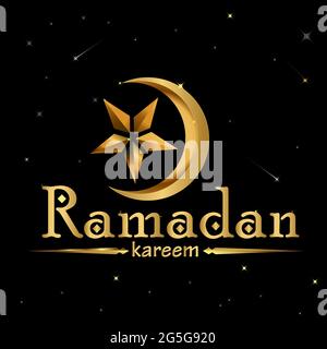 Il Ramadan Kareem oro bellissimo biglietto di auguri con luna icona a forma di stella Illustrazione Vettoriale