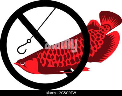 Vettore di pesce arowana, nessuna pesca. Illustrazione vettoriale su sfondo bianco Illustrazione Vettoriale