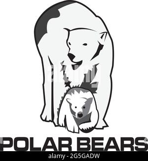 Icona dell'orso polare, design piatto. Logo animale. L'orso bianco e il suo orso cubano. Illustrazione Vettoriale