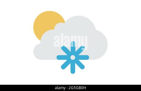 Nube di neve e sole icona piatta immagine vettoriale meteo isolata Illustrazione Vettoriale