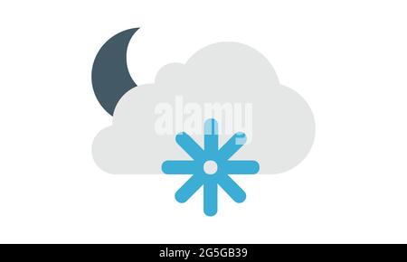 Icona nuvola e luna. Segno di stile lineare per il concept mobile e il web design. Icona vettore contorno notte di nevicata. Simbolo del tempo invernale, logo Illustrazione Vettoriale