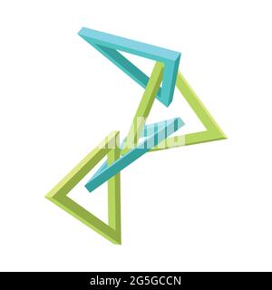 Quattro triangoli tridimensionali che si incrociano l'uno con l'altro. Forme geometriche astratte. Illustrazione vettoriale. Illustrazione Vettoriale