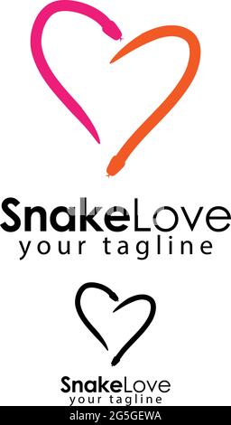 Modello con logo Love Snake, design piatto. Serpente astratto Illustrazione Vettoriale