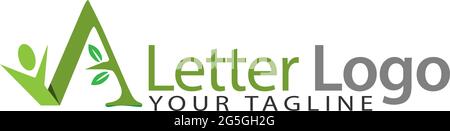 Un modello di logo verde., design piatto. Lettera A Illustrazione Vettoriale