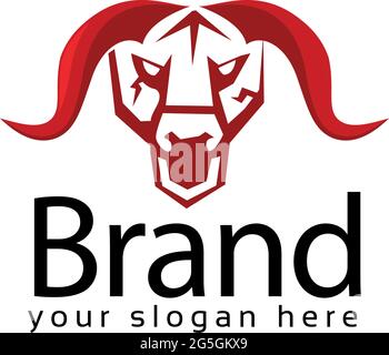 Logo di bufalo arrabbiato, icona della testa di bufalo. Design piatto. Illustrazione vettoriale su sfondo bianco Illustrazione Vettoriale