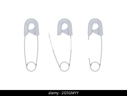 Set di pin di sicurezza isolato su sfondo bianco. Illustrazione Vettoriale