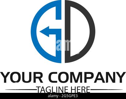 Logo lettera GD con freccia, iniziale GD, design piatto. Logo tecnologico. Illustrazione Vettoriale