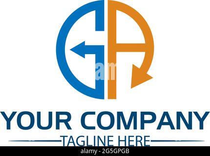 Logo lettera GA con freccia, GA iniziale, design piatto. Logo tecnologico. Illustrazione Vettoriale