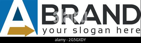 Lettera UN logo con freccia, UN iniziale, design piatto. Logo tecnologico. Illustrazione Vettoriale