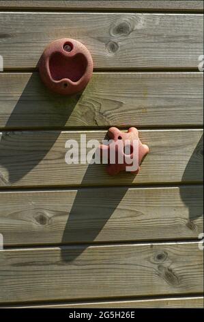 Forma fissata ad uno sfondo di legno Foto Stock