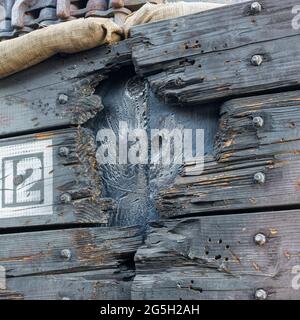 Shell Mark su una gonna corazzata di M4 Sherman Tank, seconda guerra mondiale Foto Stock