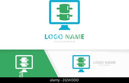Combinazione di colonna vettoriale e logo del computer. Modello di progettazione del logotipo della colonna vertebrale e del monitor. Illustrazione Vettoriale