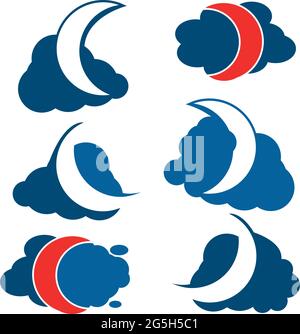 Nuvole e Luna di Mezzaluna. illustrazione in formato vettoriale. Set di icone Illustrazione Vettoriale