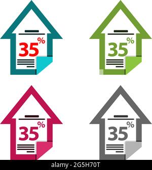 Trentacinque per cento in su, freccia in su illustrazione. Documento icona Illustrazione Vettoriale