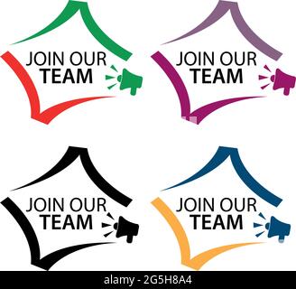 Unisciti al nostro team con l'icona del megafono. Immagine vettoriale piatta su sfondo bianco. Illustrazione Vettoriale