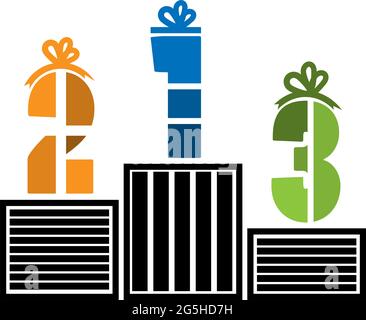 Illustrazione del 1°, 2° e 3° premio, design piatto. Illustrazione vettoriale su sfondo bianco Illustrazione Vettoriale