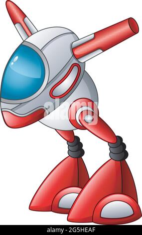 Carino personaggio robot cartone animato isolato su sfondo bianco Illustrazione Vettoriale