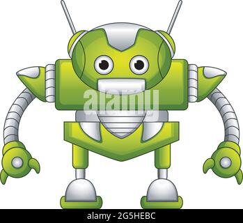 Cartone animato robot verde con antenne Illustrazione Vettoriale