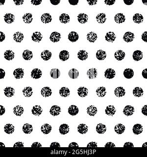 Grunge polka dot motivo senza cuciture. Sfondo bianco e nero. Texture vettoriale. Illustrazione Vettoriale