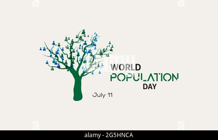 Modello vettoriale del giorno della popolazione mondiale osservato il 11 luglio di ogni anno. Giornata di sensibilizzazione sulle questioni della popolazione globale. Illustrazione Vettoriale