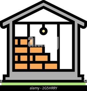 isolamento parete interna con immagine vettoriale a icona di lana minerale Illustrazione Vettoriale