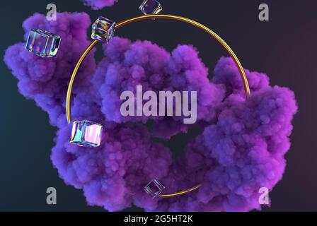 nuvole o fumo viola 3d. Foto Stock
