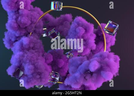 nuvole o fumo viola 3d. Foto Stock