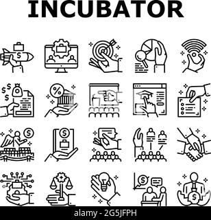 Vettore set icone collezione incubatori business Illustrazione Vettoriale