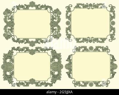Cornici decorative vintage. Set di design. Illustrazione disegnata a mano modificabile. Incisione vettoriale. Isolato su sfondo chiaro. 8 EPS Illustrazione Vettoriale