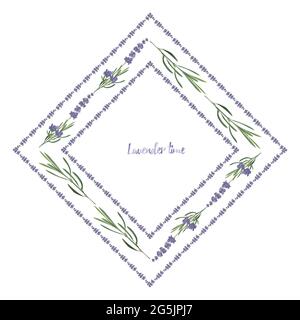 Set viola Lavanda bella cornice floreale modello in stile vettoriale acquerello isolato su sfondo bianco per il design decorativo, carta da sposa Illustrazione Vettoriale