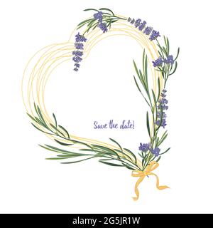 Set viola Lavanda bella cornice floreale modello in stile vettoriale acquerello isolato su sfondo bianco per il design decorativo, carta da sposa Illustrazione Vettoriale