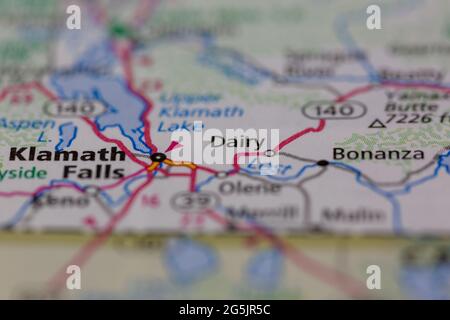 Dairy Oregon USA mostrato su una mappa geografica o su una mappa stradale Foto Stock
