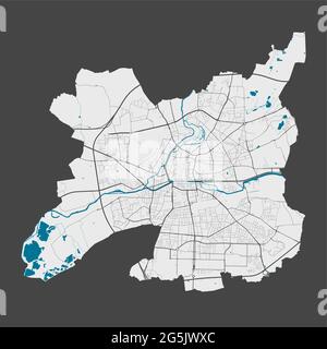 Rennes mappa. Mappa dettagliata dell'area amministrativa della città di Rennes. Panorama cittadino. Illustrazione vettoriale priva di royalty. Mappa con autostrade, strade, Illustrazione Vettoriale