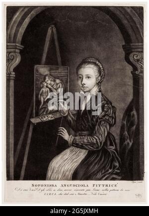 Sofonisba Anguissola (1532-1625), pittore femminile del XVI secolo, incisione ritratto di William Baillie, 1723-1810 Foto Stock