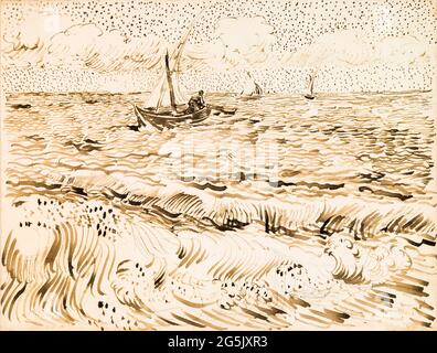 Vincent van Gogh, Barche da pesca a Saintes-Maries-de-la-Mer, disegno, 1890 Foto Stock