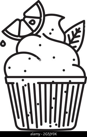 Dolce e sour pasticceria icona della linea vettoriale per la Cupcake Day al limone il 15 dicembre Illustrazione Vettoriale