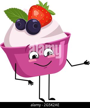 Dolce carino o yogurt carattere con emozioni gioiose Illustrazione Vettoriale