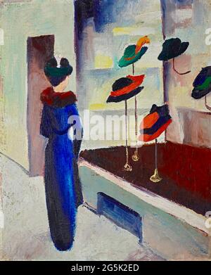 August Macke opera d'arte intitolata Woman with Parasol davanti al Milliner's Shop. Foto Stock