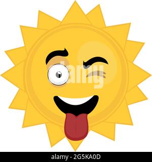 Vettore emoticon illustrazione del carattere cartoon del sole verricello e con la sua lingua fuori Illustrazione Vettoriale