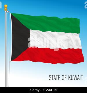 Bandiera nazionale ufficiale del Kuwait, medio Oriente, illustrazione vettoriale Illustrazione Vettoriale