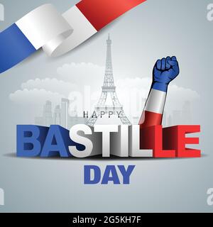 Buon giorno della Bastiglia. Illustrazione vettoriale della bandiera francese e della lettera 3d. Poster, banner, modello di disegno Illustrazione Vettoriale