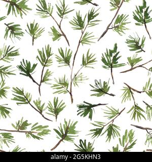 Acquerello Natale e Capodanno motivo senza cuciture con ramoscelli in abete rosso Foto Stock