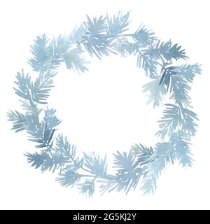 Wreath di acquerello di Natale di abete rosso in blu Foto Stock