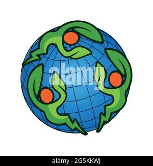 Foglia umana con simboli elettrici. Il logo lascia. Diventa verde. Le persone che girano il mondo Illustrazione Vettoriale