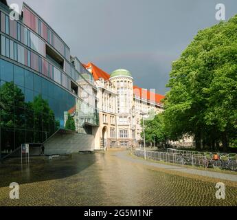 Edificio fondatore del 1914 e ampliamento, Biblioteca tedesca, Biblioteca nazionale tedesca, Lipsia, Sassonia, Germania, Europa Foto Stock