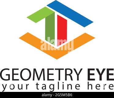 Modello con logo Geometry Eye, design piatto. Occhio astratto. Occhio colorato Illustrazione Vettoriale