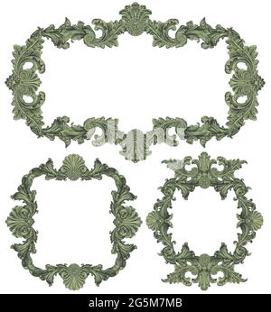 Cornici decorative vintage. Set di design. Illustrazione disegnata a mano modificabile. Incisione vettoriale. Isolato su sfondo bianco. 8 EPS Illustrazione Vettoriale