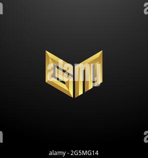 GM Logo Monogramma lettere iniziali modello di disegno con sfondo oro e nero icona vettoriale moderno Illustrazione Vettoriale