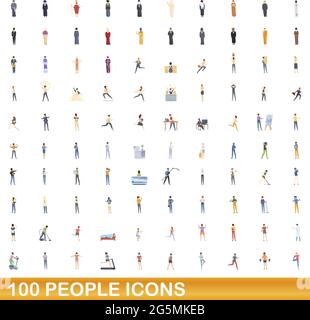 100 persone set di icone. Cartoon illustrazione di un centinaio di persone icone set di vettore isolato su sfondo bianco Illustrazione Vettoriale